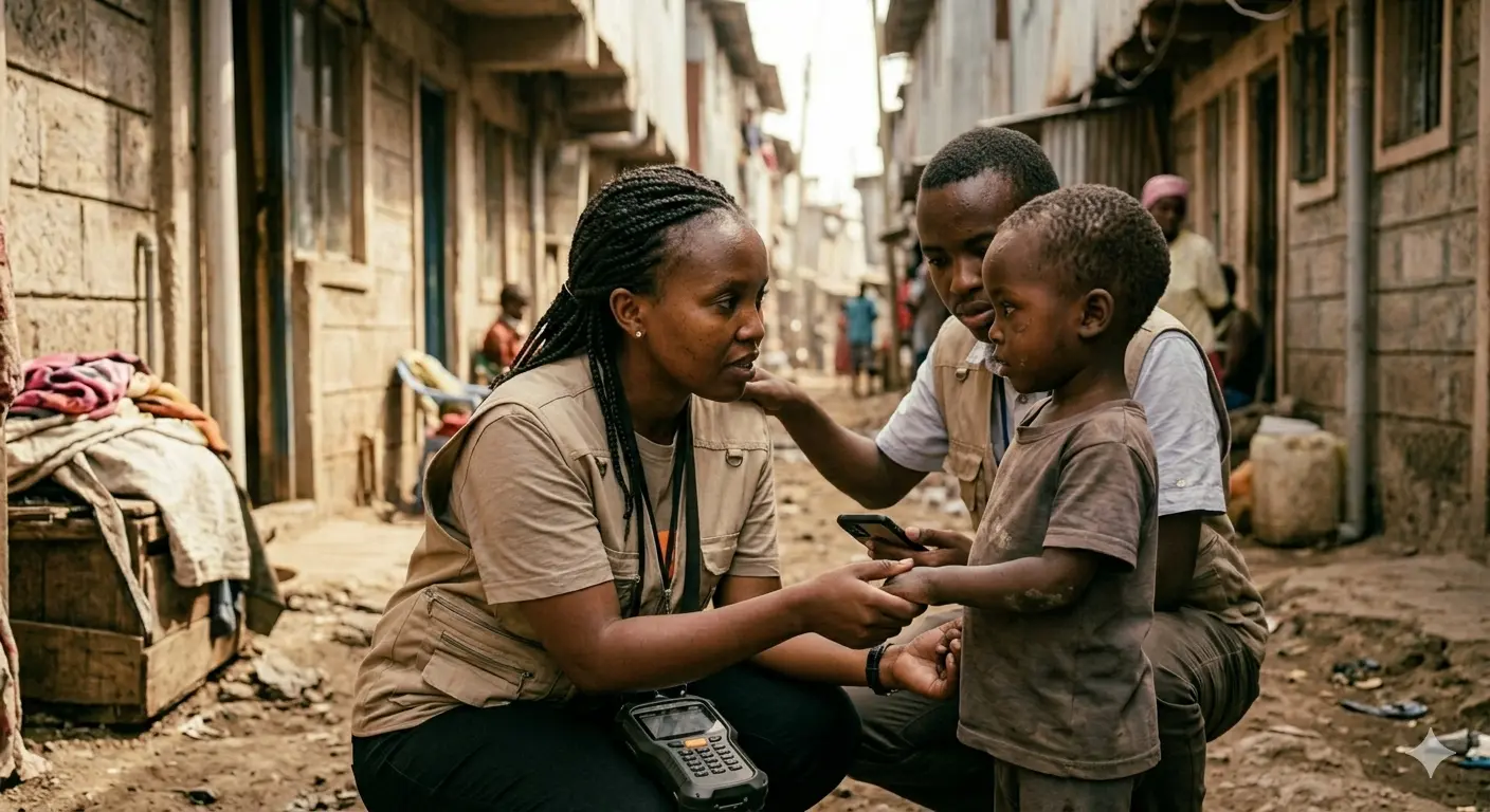SlumPact field members with a child on the street